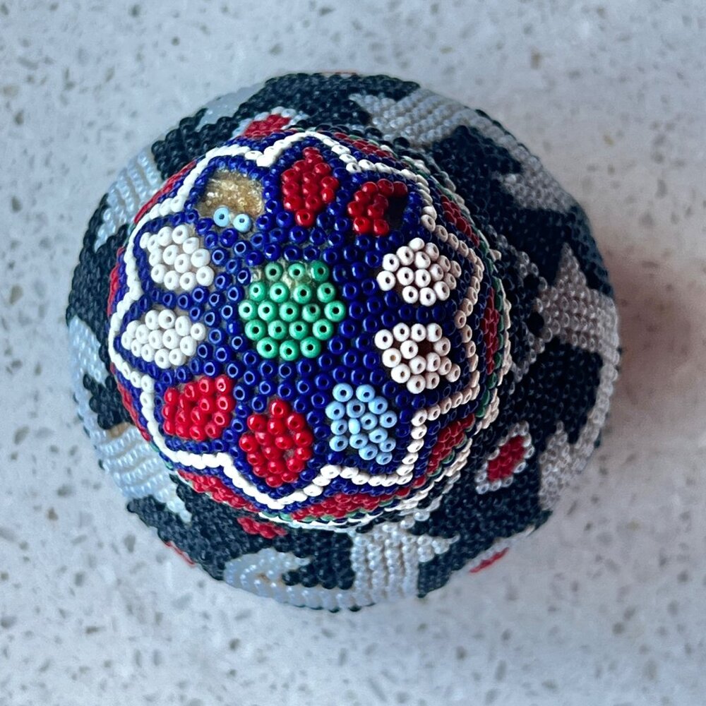 Handcrafted Beaded Gourd Sculpture With Colorful Geometric & Animal Patterns - Picture 6 of 8